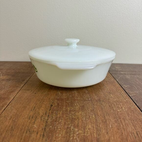 Fire King GREEN MEADOW FLOWERS Casserole Dish w Lid 437 Anchor‎ Hocking - Picture 4 of 9